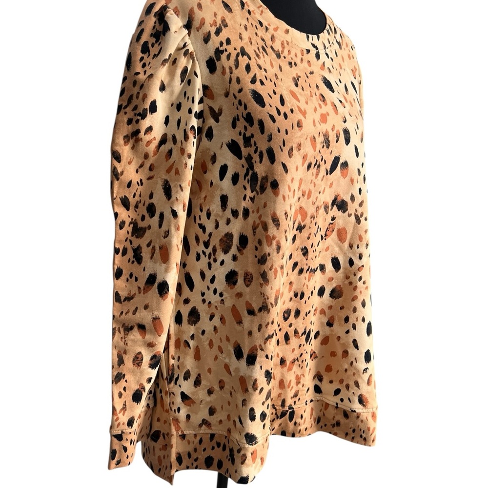 LOGO by Lori Goldstein Lounge Leopard Print Tunic Top Puff Sleeve Women’s S - Picture 2 of 9